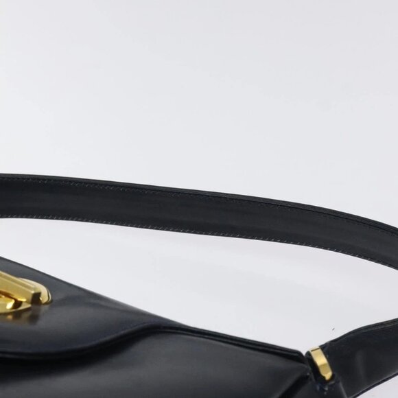 GUCCI Hand Bag Leather Navy Gold Auth e - Picture 7 of 16
